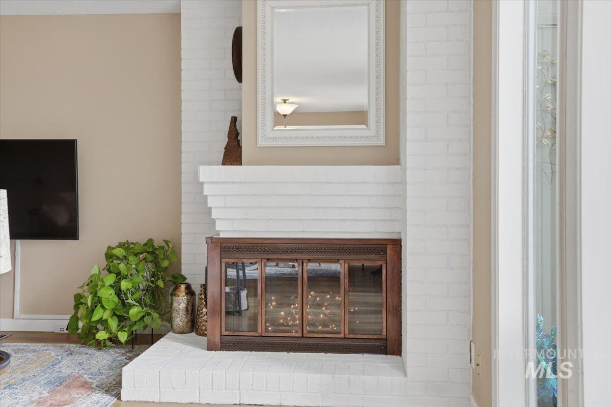 Detailed view of a brick fireplace