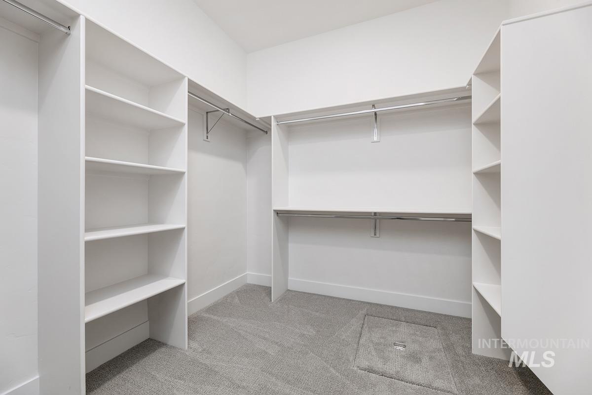 Spacious closet with light carpet
