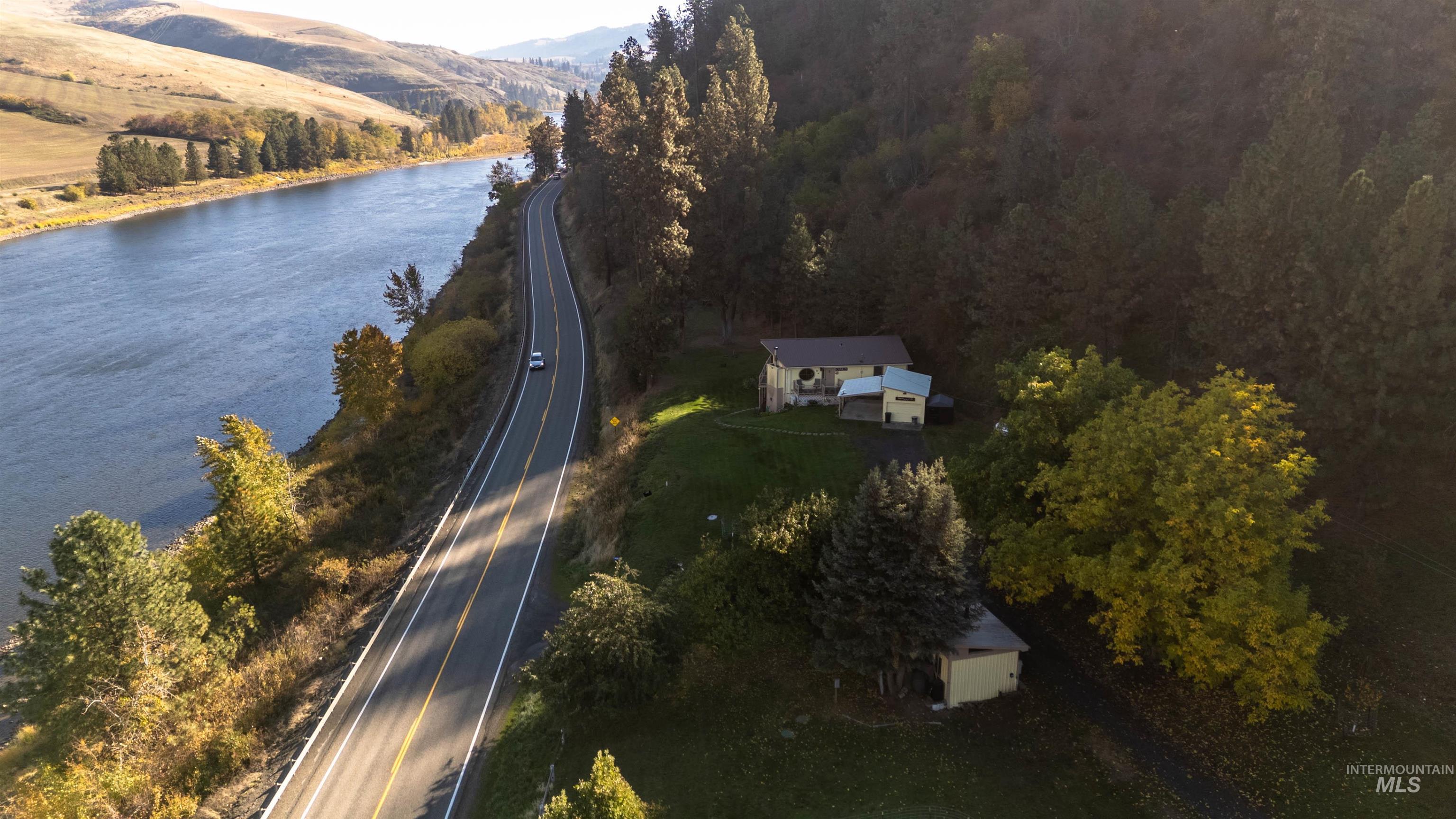 Aerial view of a water and mountain view