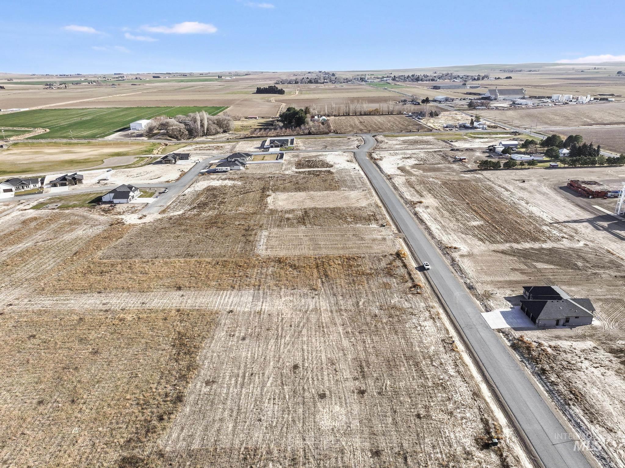 View of rural area with large plots for crops