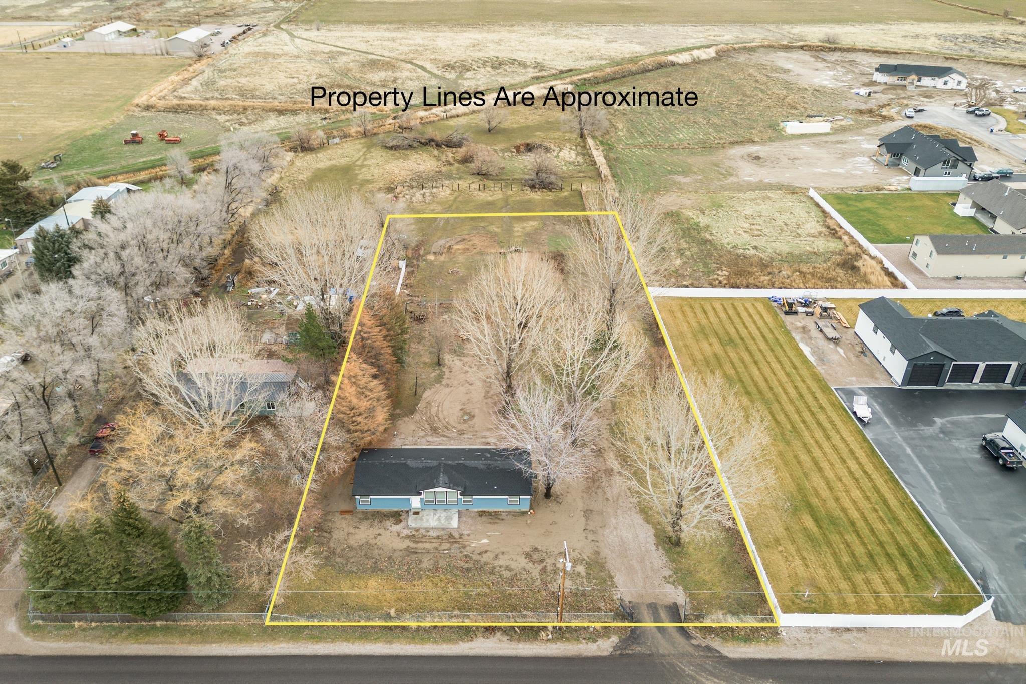 View of rural area with property boundaries highlighted