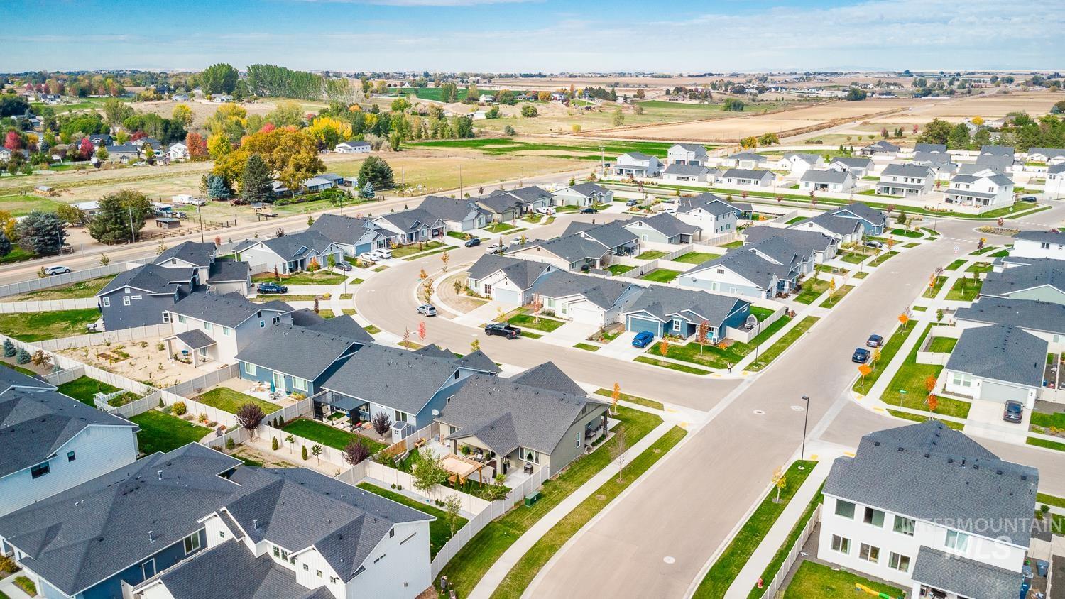 Aerial perspective of suburban area