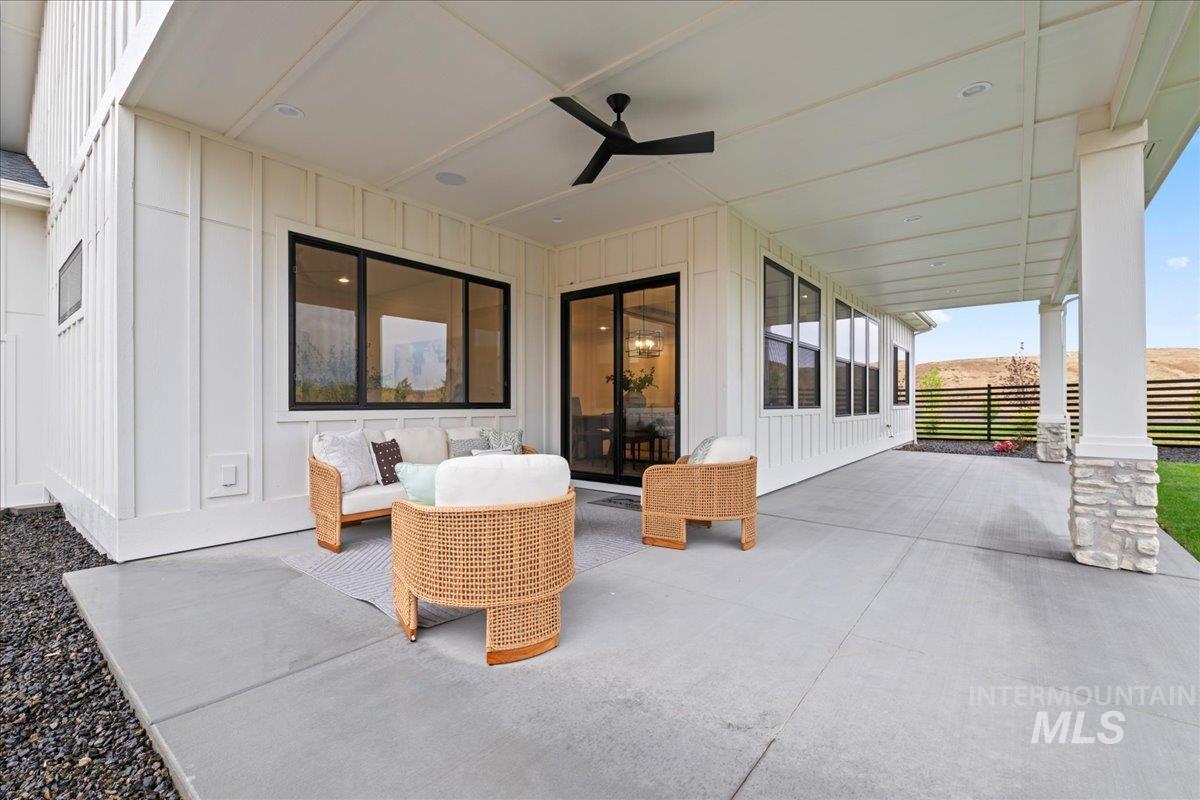 View of patio / terrace featuring ceiling fan