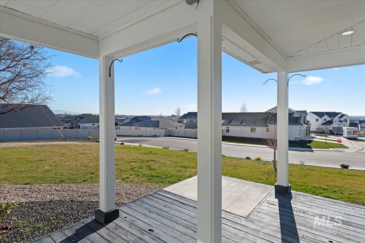 Wooden terrace with a residential view