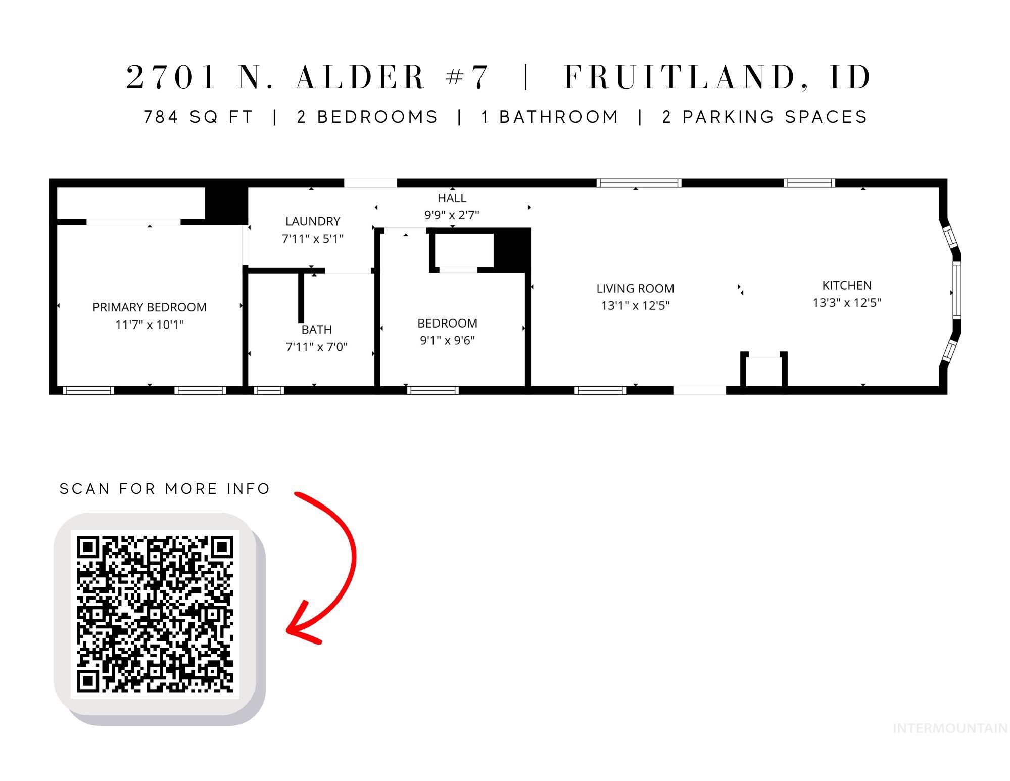 2701 N Alder Drive, Fruitland, Idaho 83619, 2 Bedrooms, 1 Bathroom, Residential For Sale, Price $79,500,MLS 98972252