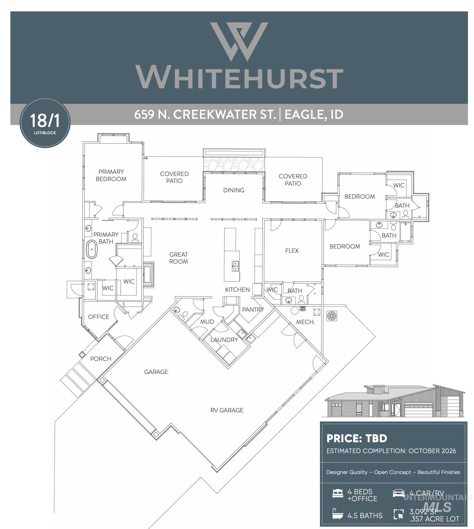 659 N Creekwater Ave, Eagle, Idaho 83616, 4 Bedrooms, 4.5 Bathrooms, Residential For Sale, Price $1,535,996, 98975366