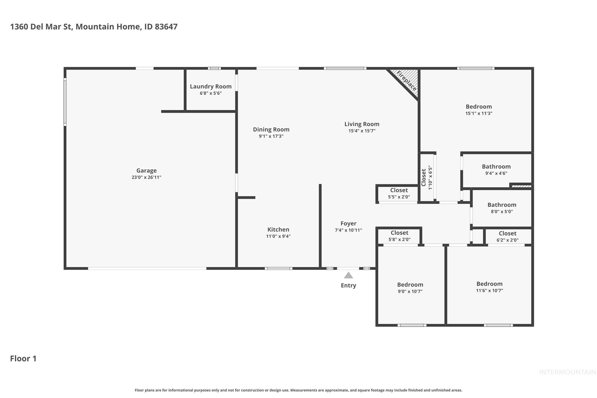 1360 Del Mar, Mountain Home, Idaho 83647, 3 Bedrooms, 2 Bathrooms, Residential For Sale, Price $335,000,MLS 98978173