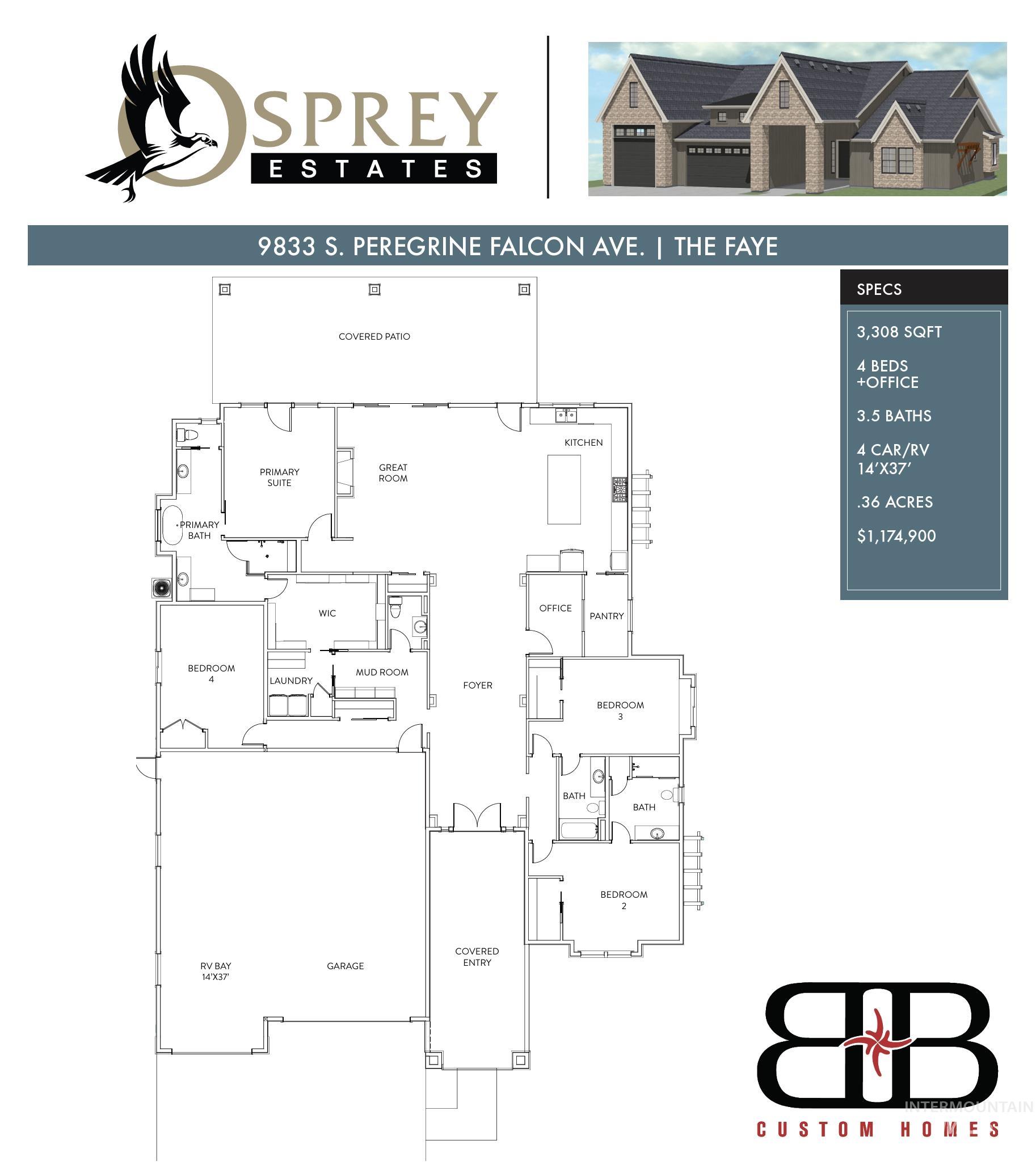 9833 S Peregrine Falcon Ave., Nampa, Idaho 83686, 4 Bedrooms, 3.5 Bathrooms, Residential For Sale, Price $1,174,900, 98980498