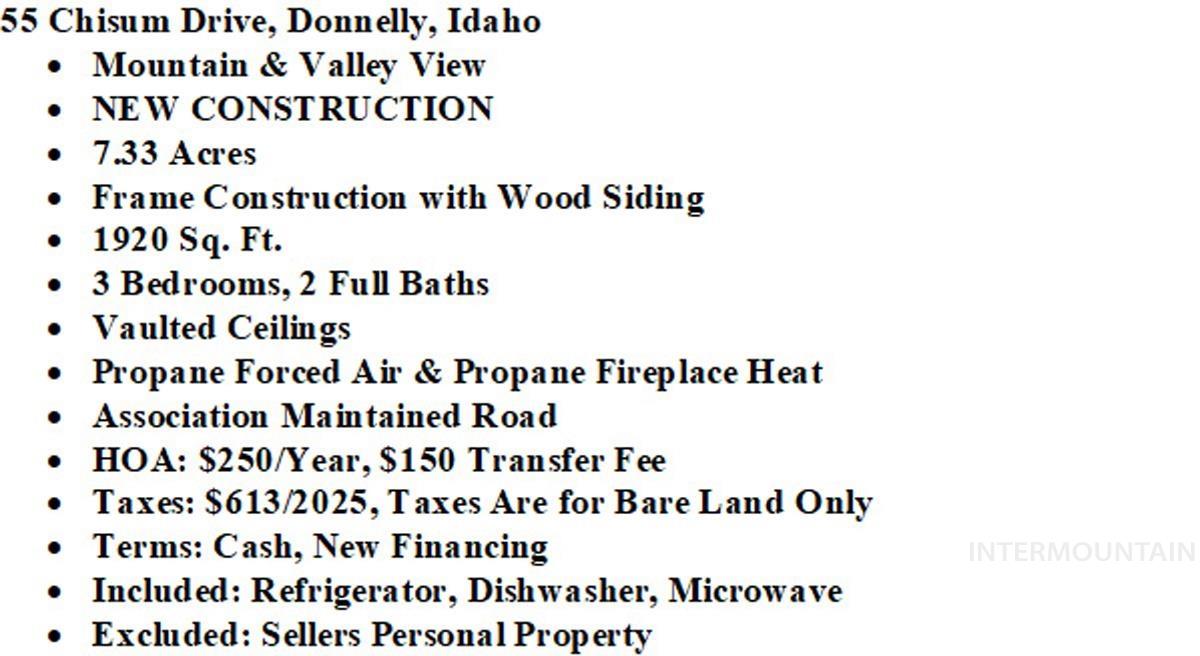 55 Chisum Drive, Donnelly, Idaho 83615, 3 Bedrooms, 2 Bathrooms, Residential For Sale, Price $975,000, 98986597