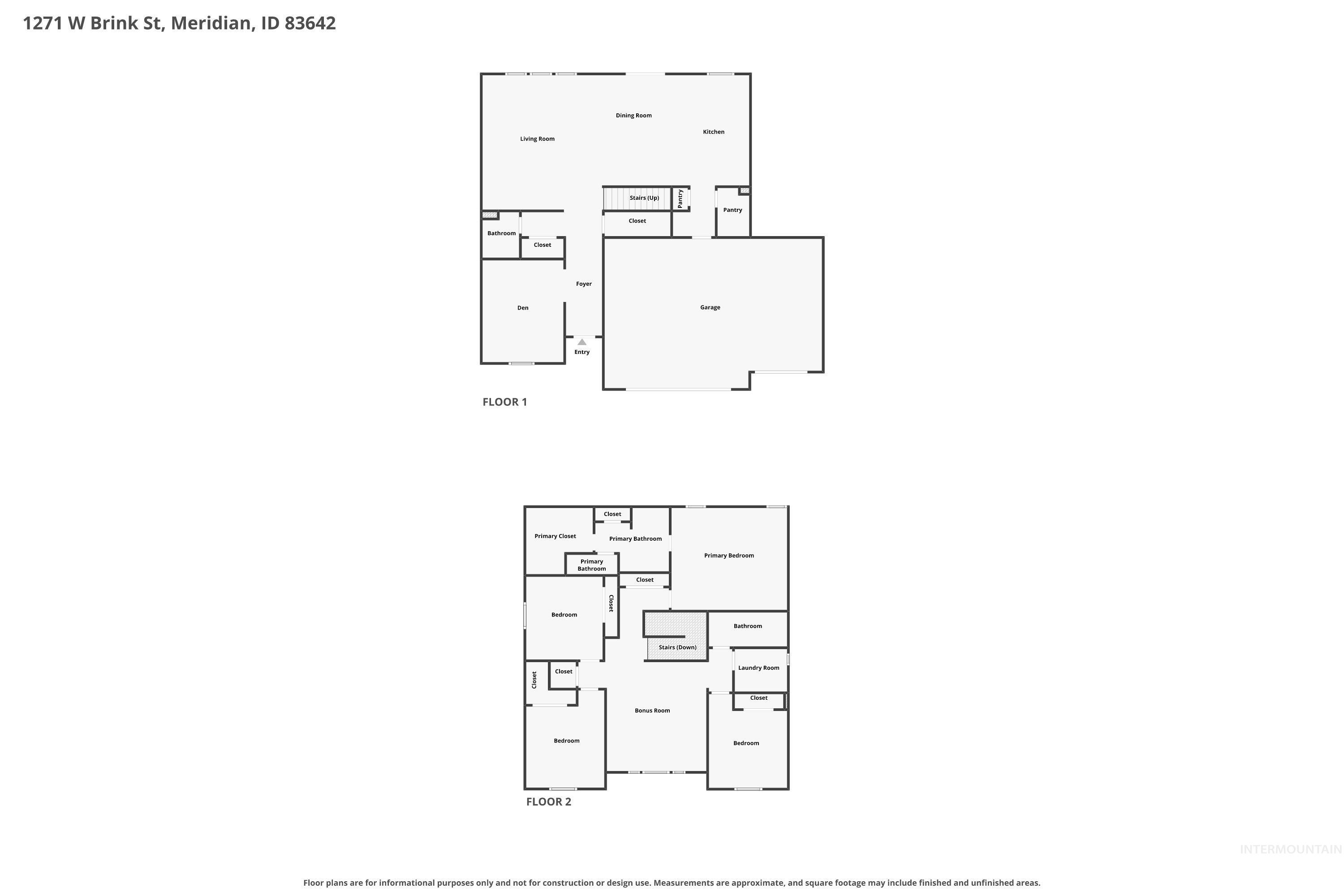 1271 W Brink St, Meridian, Idaho 83642, 4 Bedrooms, 2.5 Bathrooms, Residential For Sale, Price $599,900,MLS 98995190