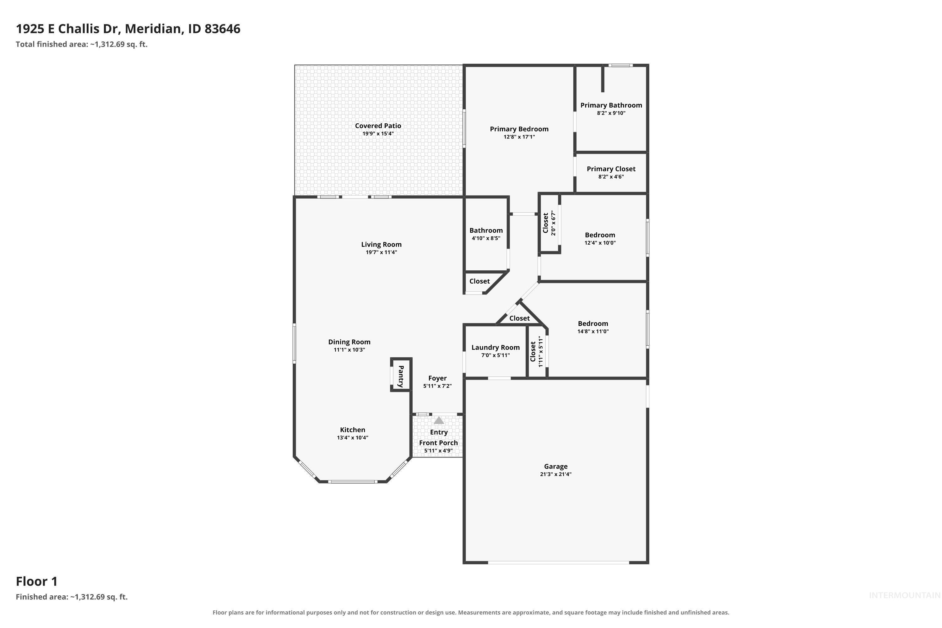 1925 E Challis Dr, Meridian, Idaho 83646, 3 Bedrooms, 2 Bathrooms, Residential For Sale, Price $435,000, 98997233