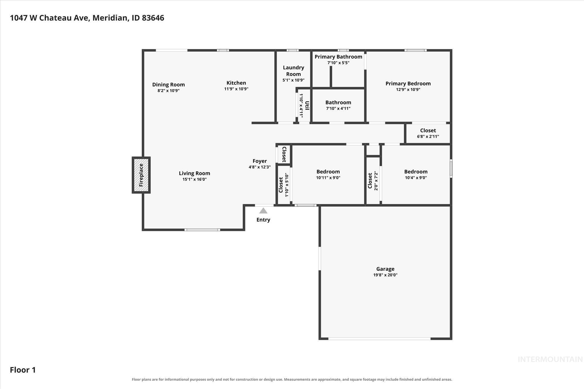 1047 W Chateau Ave, Meridian, Idaho 83646, 3 Bedrooms, 2 Bathrooms, Residential For Sale, Price $404,900, 98997533