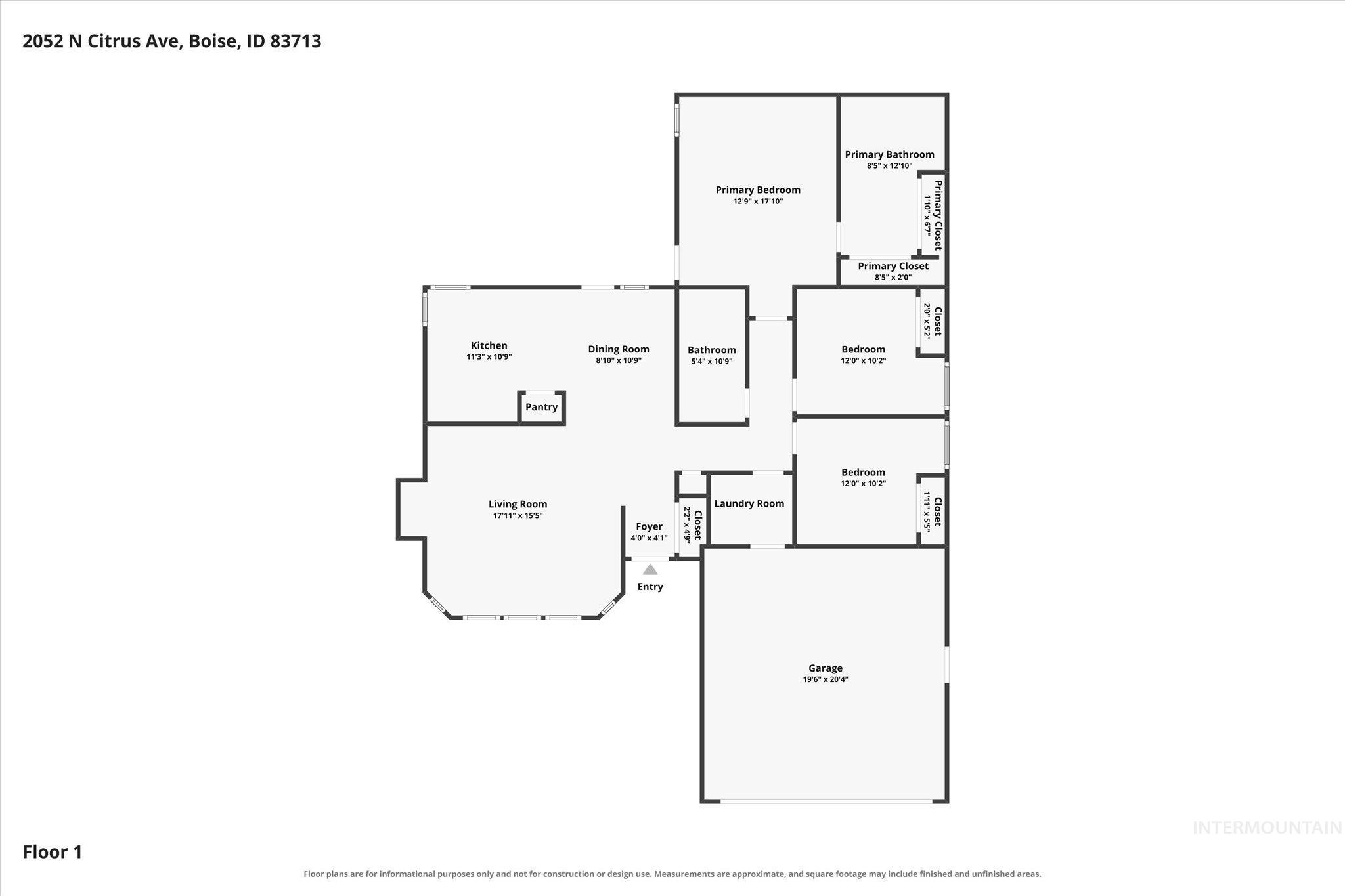 2052 N Citrus Ave, Boise, Idaho 83713, 3 Bedrooms, 2 Bathrooms, Residential For Sale, Price $430,000,MLS 98998196