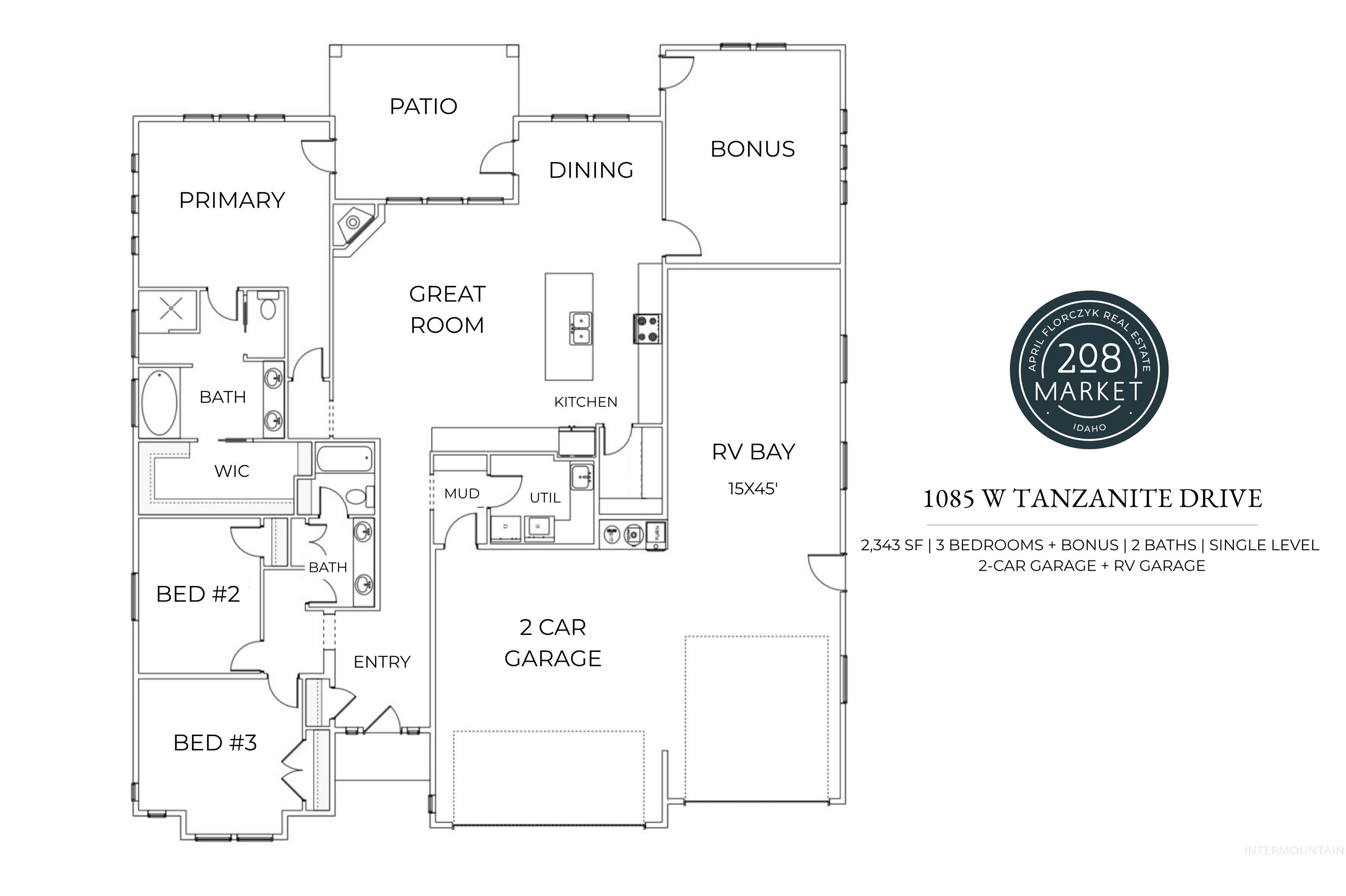 1085 W Tanzanite Drive, Kuna, Idaho 83634, 3 Bedrooms, 2 Bathrooms, Residential For Sale, Price $695,900,MLS 99003682