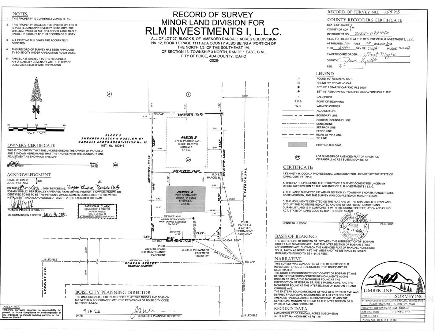 975 PATRICK, Boise, Idaho 83709, Land For Sale, Price $150,000,MLS 99003857